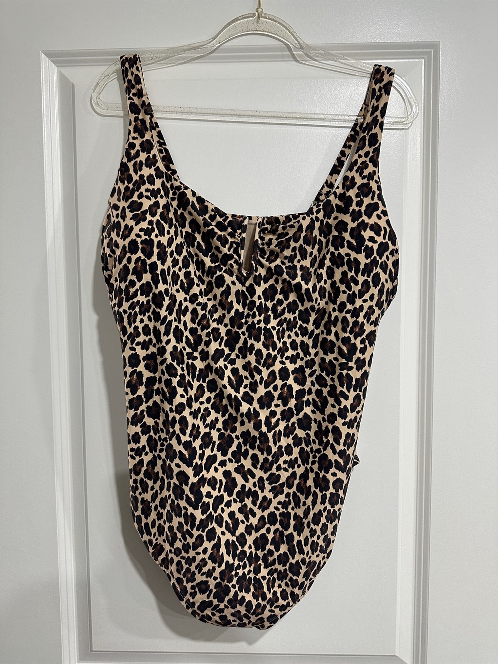 Time and Tru Leopard Print Scoop Neck Bodysuit - Beige and Black